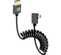 GELRHONR 8k Micro HDMI uz HDMI spirālveida kabelis, īss Micro HDMI kabelis, atsperu elastīgs, plāns, 48 Gbps ātrgaitas kabelis, atbalsta 3D 8K @ 60Hz, paredzēts kameras video uztveršanas kartei, televizoram (labajā leņķī)