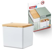 tesa Baboo Vannas istabas organizators S ar bambusa vāku, matēts, balts, vannas istabas uzglabāšanas kaste, montējama pie sienas bez urbšanas, komplektā ietilpst tesa Powerstrips ūdensnecaurlaidīgas lentes XL, 122 mm x 110 mm x 102 mm