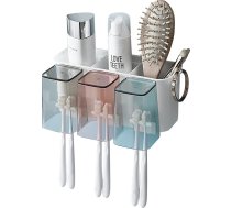 Rairsky zobu birstes turētājs pie sienas ar 3 krāsainiem plastmasas zobu birstes kausiņiem, elektriskās zobu birstes turētājs pašlīmējošs zobu birstes kausa turētājs bez urbšanas zobu birstes turētājs pie sienas vannas istabai