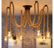 ANWIO Kaņepju virves griestu gaisma Piekaramais gaismeklis Spider lustra Kaņepju virve DIY griestu gaisma Retro piekaramā lampa E27 ēdamistabai Guļamistaba Dzīvojamā istaba Ēdamistaba Viesnīcas apdare (6 spuldzes)