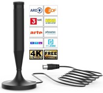 DVB-T2 iekštelpu antena - digitālā iekštelpu antena bez barošanas avota, 360° uztveršana līdz 250 km, Full HD/4K, saderīga ar Smart TV un DVB-T2 uztvērēju, 5 m koaksiālais kabelis