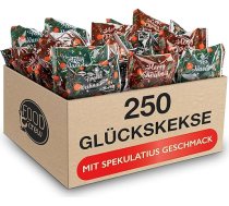 FOOD crew 250 x Ziemassvētku laimes cepumi ar Speculatius garšu - laimes cepumi - saldumi Ziemassvētki - konditorejas izstrādājumi, kas individuāli iepakoti ar vācu uzrakstiem - vegāni - ražoti Vācijā