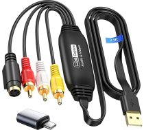 avedio saites VHS uz digitālo pārveidotājs, USB 2.0 uztveršanas karte, 1080P video uztveršanas ierīce Pārveidot VHS VCR DVD uz digitālo adapteri, video uztveršanas karte ar Scart/AV adapteri ar Windows, Mac OS