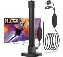 DVB-T2 antena ar magnētisko pamatni - iekštelpu antena ar signāla pastiprinātāju, 360° uztveršana, atbalsta 4K un Full HD, Plug & Play, 5 m koaksiālais kabelis