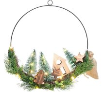 com-four® LED vainags ar taimeri - 30 cm metāla vainags ar 20 silti baltām LED diodēm - dekoratīvais apgaismojums ar ziemas māju un kokiem - Ziemassvētku apgaismojums telpās (krāsains LED vainags)