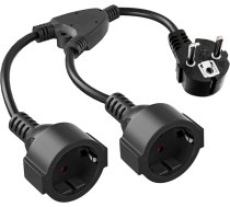Īss kabelis ar 2 kontaktligzdām - pagarinātājs - īss ārējais aizsargkontakts ar 2 maiņstrāvas kontaktligzdām, 1,5 mm², līdz 250 V/16 A, dubultā kontaktdakša divvirzienu kontaktligzdai, mājām, birojiem, āra kontaktligzdām