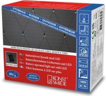 Konstsmide 3723-130 LED gaismas tīkls ar gaismas sensoru un 6h un 9h taimeri, matēts, 40 silti baltas diodes, darbojas ar akumulatoru, āra (IP44), melns kabelis