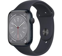 Apple Watch Series 8 (GPS, 45 mm) - Alumīnija korpuss Midnight ar sporta siksniņu, balts, viens izmērs (atjaunots)