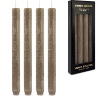 Rustic Taper Candles Set of 4 Taupe - vakariņu sveces, konusveida sveces un Ziemassvētku sveces, izgatavotas no dabīgā vaska, bez aromāta, krāsotas, ideāli piemērotas kā Adventa sveces sveču turētājiem un svētku galdam