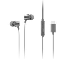 Lenovo - 300 vadu USB-C austiņas ar vadu - iebūvēts mikrofons - USB-C savienojums - atskaņošanas un pauzes poga - 3 izmēru silikona austiņas komplektā