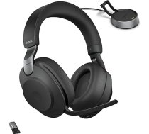 Jabra Evolve2 85 MS bezvadu austiņas ar Link380a un uzlādes statīvu, stereo, melnas - bezvadu Bluetooth austiņas zvaniem un mūzikai, 37 stundu akumulatora darbības laiks, uzlabotas trokšņu slāpēšanas austiņas
