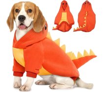 Lelepet Halloween suņu dinozauru kostīms, silta vilnas jaka ar kapuci vidēja lieluma suņiem, ziemas mājdzīvnieku sporta krekls, smieklīgs suņu kostīms, kucēnu kostīms, oranžs, M