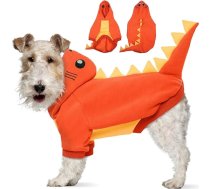 Lelepet Helovīna suņu dinozauru kostīms, silta flīsa jaka ar kapuci maziem suņiem, ziemas mājdzīvnieku sporta krekls, smieklīgs suņu Cosplay ballīšu kostīms, kucēna kombinezons, oranžs, S