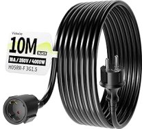 Āra pagarinājuma kabelis, 10 m gumijas kabelis ar aizsargkontaktu kontaktdakšu, ārējais kabelis ar aizsargvāciņu, 16 A/250 V, melns, H05RR-F 3G 1,5 mm², IP44