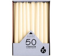 pajoma® Taper Candles Ivory - 50 sveces | Augstums 25 cm, diametrs 2 cm | Degšanas laiks aptuveni 7 stundas | Daudzpusīgi izmantojamas kā galda sveces, dekoratīvās, Ziemassvētku sveces un gastro pasākumiem
