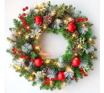 40 cm durvju vainags Ziemassvētku izgaismots, mākslīgais Ziemassvētku vainags Adventes vainags ar eglītes rotājumiem un zariem Dekoratīvs vainags, Ziemassvētku rotājums, Ziemassvētku rotājums, Ziemassvētku galda vainags
