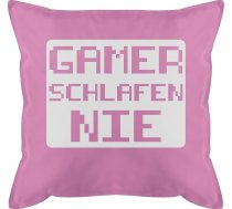 Shirtracer GURLI spilvens 50 x 50 cm - spilvens ar uzrakstu - Gamer schlafen nie - 50 x 50 cm - Rozā - Gaming Saying Cover Sayings - Gurli spilvens ar pildījumu
