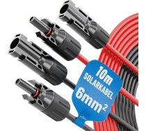 ABSINA 2 x saules kabelis 6 mm2 10 m H1Z2Z2-K Melns un sarkans PV kabelis 6 mm2 10 m UV izturīgs saules kabeļa pagarinājums, PV kabelis, Fotovoltaikas montāžas piederumi, Saules kabelis 6 mm²