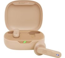 JBL Wave Flex bezvadu austiņas ar IP54 un IPX2 ūdensnecaurlaidību, TalkThru un AmbientAware tehnoloģiju, 32 stundu akumulatora darbības laiks, smilškrāsas krāsā