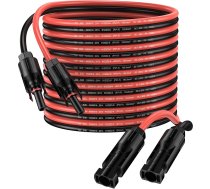 Saules kabelis 8 m 4 mm² saules paneļa pagarināšanas kabelis 12AWG IP68 ūdensizturīgs Adater kabelis ar kontaktligzdas un kontaktdakšas savienojumu (8 m sarkans + 8 m melns)