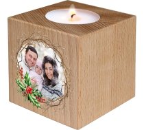 True Statements Koka tējas lampu turētājs "Ziemassvētku vainags ar attēlu" - personalizēts - sveču turētājs ar savu fotogrāfiju - dāvana Ziemassvētkiem - Ziemassvētku rotājums - koka kubs 7 x 7 x 7 cm