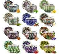 12 gabalu aromātisko sveču komplekts, dāvanu komplekts sievietēm, 2,5 oz aromātisko sveču dāvanu komplekts, sojas vaska sveces mājai, ceļojumu skārda, stresa mazināšanai, aromterapijai, dzimšanas dienai, dekorēšanai, lavandām, Ziemassvētk