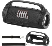 Silikona aizsargvДЃciЕ†ЕЎ JBL Flip 7 skaДјruЕ†iem - triecienizturД«gs futrДЃlis ar noЕ†emamu plecu siksnu un siksniЕ†u, tikai soma, bez skaДјruЕ†iem (melns)