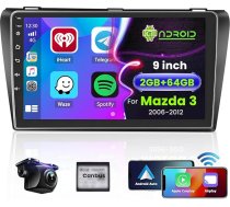 [2G + 64G] Hikity Auto Radio navigācija Mazda 3 2006-2012 Android 15 Wireless Carplay 9 collu ekrāns Radio ar Android auto GPS WiFi atpakaļgaitas kamera FM RDS DSP SWC Bluetooth MIC