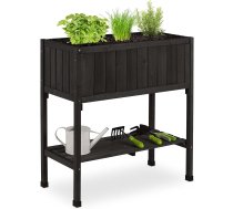 Relaxdays Paaugstināta dobe, plēve, plaukts, H x platums x dziļums: 80 x 74 x 38 cm, Dārzs, balkons un terase, Augu galds, egles koks, melns