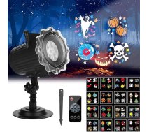 ROVLAK projektors Halloween āra LED projekcijas lampa ar 16 plēvēm Ūdensizturīga Ziemassvētku projektora gaisma ar tālvadības pulti un taimeri LED projektora gaismas lampa Ziemassvētku dekorēšanai, Halloween, ballītēm