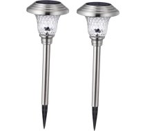 Gadpiparty 2 Stück Solar gartenleuchten Edelstahl Glas LED Landschaftsbeleuchtung mit Erdspieß für Weg Rasen Terrasse und Außenbereich Silberfarben