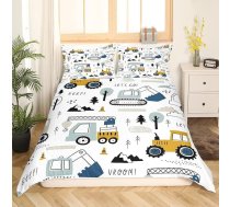 Automašīnas Bērnu gultas veļa 135 x 200 cm Būvniecības gultas veļa komplekts Karikatūra Digger celtnis Traktors Decor gultas veļa Teenagers Truck Traktors sega Cover White Yellow sega Set meitenes jauniešu guļamistaba Decor