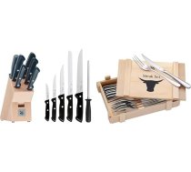 WMF Classic Line nažu komplekts ar nažu komplektu 7 gab. un 12 gab. steiku galda piederumu komplekts 6 personām, steiku nažu komplekts, steiku dakšiņas, pulēta Kromargana nerūsējošā tērauda, koka bārbekjū galda piederumi