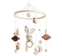 Bērnu gulta Mobile Baby Wind Chime, mākoņi un mazs trusis karājas, koka mobilais bērnu bērnistaba karājas gultas zvans, dāvana bērnu meitenēm vai zēniem, grabulis rotaļlieta (B)