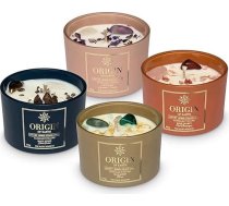 ORIGIN OF EARTH aromātiskās sveces stiklā (4 gab.) 400 g, kolekcija "Ziedi", sveces ar kristāliem un dārgakmeņiem, dabīgā sojas vaska svece, 60 stundu degšanas laiks, ar ziedu svētku aromātu