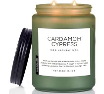M&SENSE Cardamom & Cypress aromātiskās sveces stiklā 2 kokvilnas daktis 550 g sojas vaska svece 110 stundu degšanas laiks Tīra, netoksiska svece Rudens aromāta svece mājas dekoram CardamomCypress