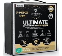 MATTSHIELD Ultimate 3 daļu komplekts - matrača pārvalks, kas aizsargā pret gultas kukaiņiem, karalienes izmērs, 100% kokvilna + 2 spilvenu aizsargi ar rāvējslēdzējiem - 6-pusīgs ūdensnecaurlaidīgs pārvalks, labākais