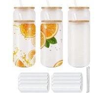 Kocadam sublimācijas stikla krūzes ar bambusa vāku un salmiņiem, matētas 16oz sublimācijas alus kannas Borosilikāta glāzes Sublimācijas krūzes alus sulai limonādei ledus kafijas dzērieniem 6 Pack