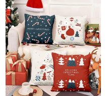 Aoihrraan Komplekts no 4 Merry Christmas Dekoratīvais spilvenu pārvalks Ziemassvētku eglīte Saldie kociņi Zeķu dāvanas Plush Square Cushion Cover Guļamistaba Dzīvojamā istaba Dīvāns Gulta Bēšs Sarkans Zils