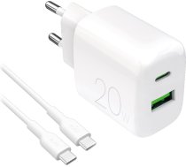 Puro USB-A USB-C 20W tīkla lādētājs ar USB-C 1,2 m kabeli - balts