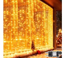 Gaismas aizkars 600 LED 6 x 3 m, pasaku gaismas aizkars ar kontaktdakšu, 8 režīmi ar taimeri Pasaku gaismas, ūdensizturīgs gaismas aizkars āra gaismai ārā iekštelpās Ziemassvētku kāzu dārzs