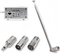 FM antena iekštelpās, 75 cm 7 gabalu teleskopiskā DAB radio antena, F tipa savienotājs ar 3 adapteriem HiFi AV stereo uztvērējam, galda radio, mini sistēmai (1 sudraba komplekts)