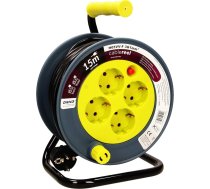 Orno AE-1339 Mini kabeļu rullis 15 m ar 4 ligzdām, metāla statīvu un termisko aizsardzību, 2300 W / 10 A, 230 V ~, 50 Hz, 18 x 24,5 x 14 cm (dzeltens)