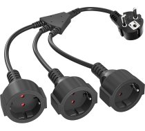 Dubultā kontaktligzda, kontaktligzdas adapteris, trīskāršs 4000 W pagarinātājs, Schuko kontaktligzdas, vairākas kontaktligzdas, dubultā kontaktligzda ar elastīgu kabeli mājai, birojam, virtuvei, melns