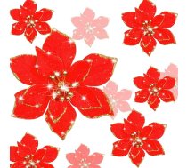 Glitter Poinsettia, Ziemassvētku eglīšu rotājumi, 30 Ziemassvētku ziedu komplekts, 6 collu mākslīgie Ziemassvētku ziedi, Ziemassvētku eglīšu vainags, Ziemassvētku ziedu rotājumi, Ziemassvētku eglīte (sarkans)