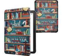 kwmobile Flip Case saderīgs ar Amazon Kindle Paperwhite (2024)/Colorsoft Case - eReader Case - Bibliotēkas motīvs Multicoloured