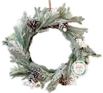 Matēts Ziemassvētku vainags 55 cm - Svētku ziemas svētku durvju rotājums ar sniegotiem priežu čiekuriem, baltām ogām un mākslīgiem mūžzaļiem zariem - Ziemassvētku rotājums priekšdurvīm mājās, iekštelpās un ārpus telpām