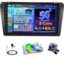Hikity 8-core 4+64GB Android auto radio bezvadu CarPlay Mazda 3 2003-2009 ar navigācijas skārienekrānu 9 collu Android auto, Bluetooth Bluetooth brīvroku komplekts, DSP 32EQ, FM RDS, aizmugures skata kamera