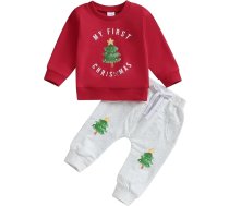 Mazuļa zēns bērnu zēns Ziemassvētku apģērbs ar garām piedurknēm burtu drukāšanas Crewneck Sweatshirt + bikses Ziemassvētku apģērbu komplekts