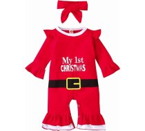 Mazuļu bērnu meitenes meitenes zēni Ziemassvētku Santa Romper jaundzimušo Santa Claus drukāt garām piedurknēm Jumpsuit Headbands komplekts sarkans apģērbs Xmas apģērbs A-125